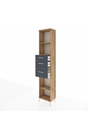 Arges Dolap 3 Raflı 3 Çekmeceli 44x30x221 Çam-Antrasit