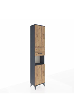 Arges Dolap 4 Raflı 2 Çekmeceli 2 Kapaklı 44x30x221 Antrasit-Çam