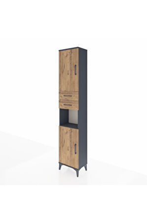 Arges Dolap 4 Raflı 2 Çekmeceli 2 Kapaklı 44x30x221 Antrasit-Çam