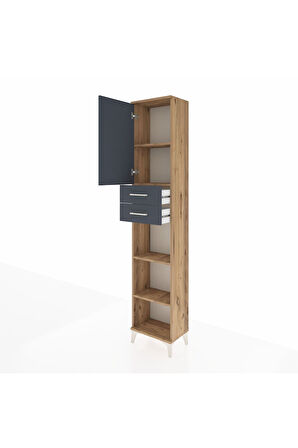 Arges Dolap 4 Raflı 2 Çekmeceli Tek Kapaklı 44x30x221 Çam-Antrasit