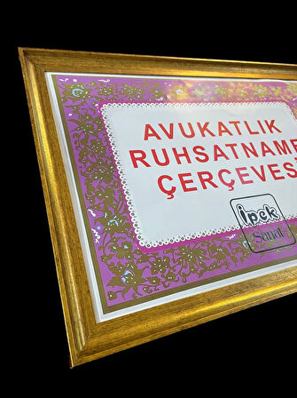 Avukatlık Ruhsat Çerçevesi Zarif Gold Renk - 33x48 - Hakiki Camlı Ruhsatname Çerçevesi