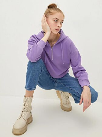 Düz Uzun Kollu Kadın Hoodie