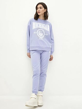 Bisiklet Yaka Baskılı Uzun Kollu Kadın Sweatshirt