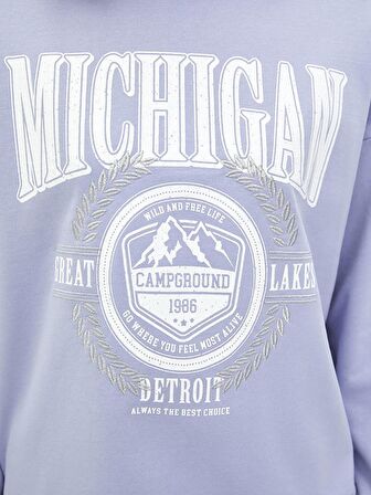 Bisiklet Yaka Baskılı Uzun Kollu Kadın Sweatshirt