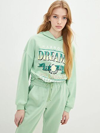 Baskılı Uzun Kollu Kadın Hoodie