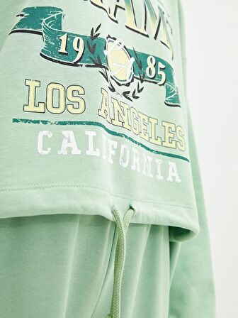 Baskılı Uzun Kollu Kadın Hoodie