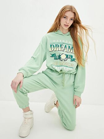Baskılı Uzun Kollu Kadın Hoodie