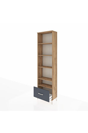 Arges Dolap 5 Raflı Tek Çekmeceli 60x30x221 Çam-Antrasit