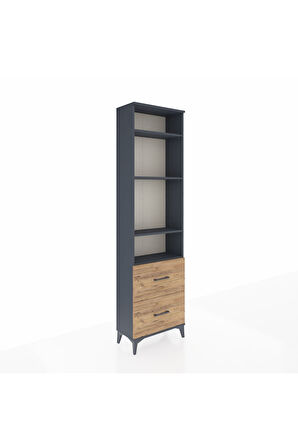 Arges Dolap 4 Raflı 2 Çekmeceli 60x30x221 Antrasit-Çam