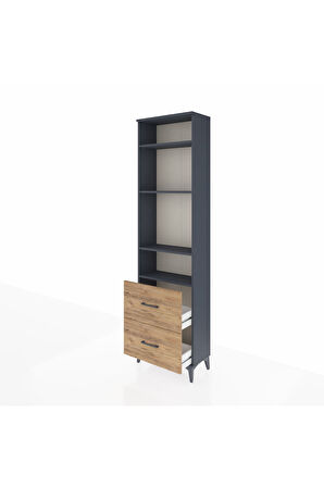 Arges Dolap 4 Raflı 2 Çekmeceli 60x30x221 Antrasit-Çam