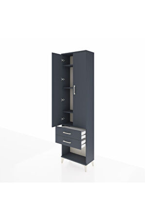 Arges Dolap 4 Raflı 2 Çekmeceli 2 Kapaklı 60x30x221 Antrasit-Antrasit