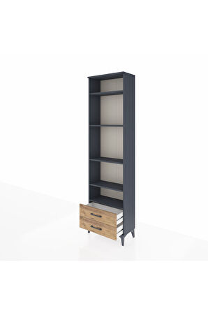 Arges Dolap 5 Raflı 2 Çekmeceli 60x30x221 Antrasit-Çam