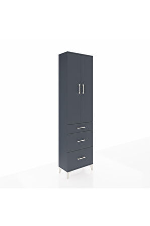 Arges Dolap 3 Raflı 3 Çekmeceli 2 Kapaklı 60x30x221 Antrasit-Antrasit