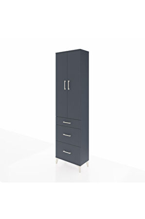 Arges Dolap 3 Raflı 3 Çekmeceli 2 Kapaklı 60x30x221 Antrasit-Antrasit