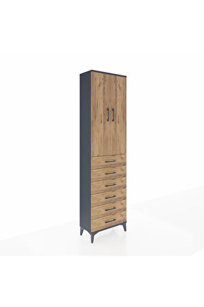 Arges Dolap 2 Raflı 6 Çekmeceli Tek Askılı 60x30x221 Antrasit-Çam