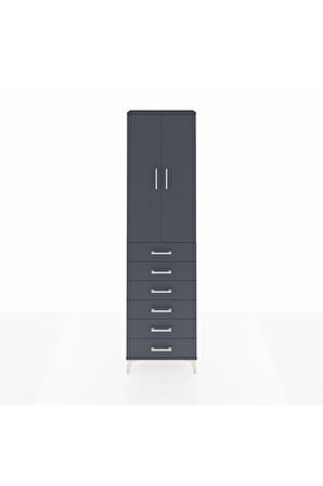 Arges Dolap 3 Raflı 6 Çekmeceli 2 Kapaklı 60x30x221 Antrasit-Antrasit