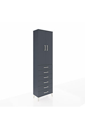 Arges Dolap 3 Raflı 6 Çekmeceli 2 Kapaklı 60x30x221 Antrasit-Antrasit