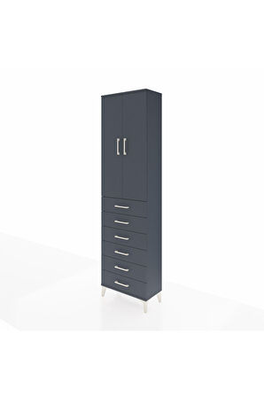 Arges Dolap 3 Raflı 6 Çekmeceli 2 Kapaklı 60x30x221 Antrasit-Antrasit