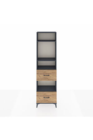 Arges Dolap 4 Raflı 2 Çekmeceli 60x30x221 Antrasit-Çam