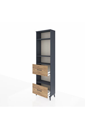 Arges Dolap 4 Raflı 2 Çekmeceli 60x30x221 Antrasit-Çam