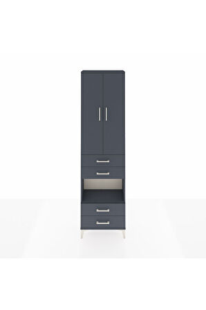 Arges Dolap 3 Raflı 4 Çekmeceli Tek Askılı 60x30x221 Antrasit-Antrasit