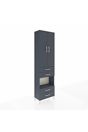 Arges Dolap 3 Raflı 4 Çekmeceli Tek Askılı 60x30x221 Antrasit-Antrasit
