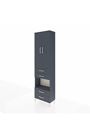 Arges Dolap 3 Raflı 4 Çekmeceli Tek Askılı 60x30x221 Antrasit-Antrasit