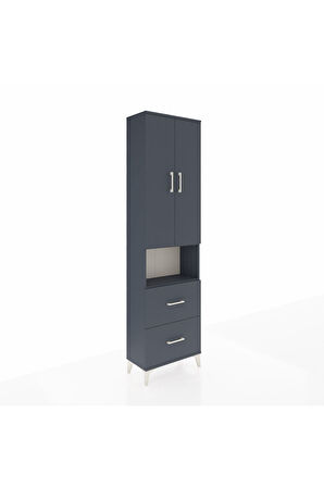 Arges Dolap 4 Raflı 2 Çekmeceli 2 Kapaklı 60x30x221 Antrasit-Antrasit