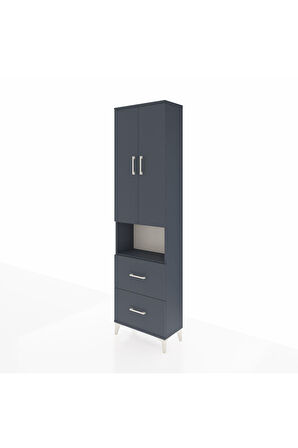 Arges Dolap 4 Raflı 2 Çekmeceli 2 Kapaklı 60x30x221 Antrasit-Antrasit