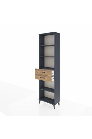 Arges Dolap 4 Raflı 2 Çekmeceli 60x30x221 Antrasit-Çam