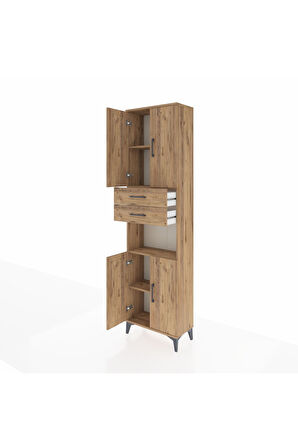 Arges Dolap 4 Raflı 2 Çekmeceli 4 Kapaklı 60x30x221 Çam-Çam