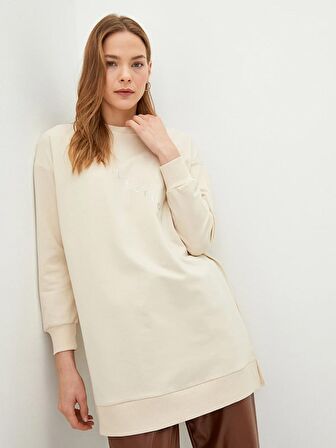 Bisiklet Yaka Yazı Baskılı Uzun Kollu Kadın Sweatshirt Tunik