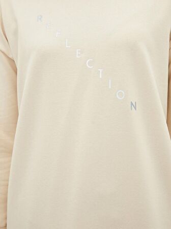 Bisiklet Yaka Yazı Baskılı Uzun Kollu Kadın Sweatshirt Tunik