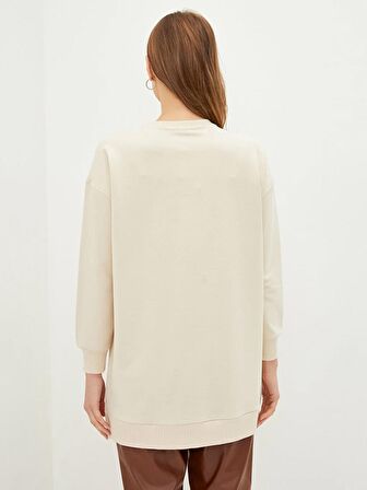 Bisiklet Yaka Yazı Baskılı Uzun Kollu Kadın Sweatshirt Tunik