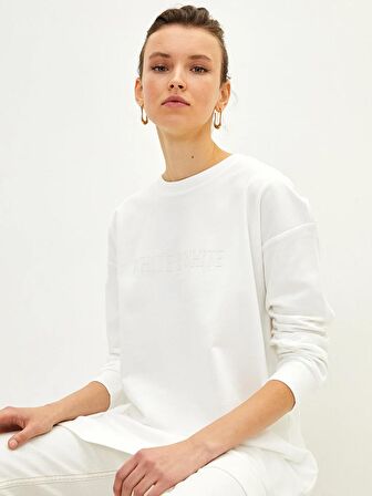 Bisiklet Yaka Yazı Baskılı Uzun Kollu Kadın Sweatshirt Tunik