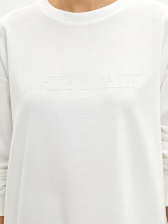 Bisiklet Yaka Yazı Baskılı Uzun Kollu Kadın Sweatshirt Tunik