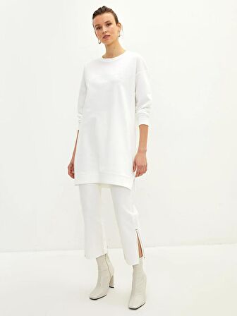Bisiklet Yaka Yazı Baskılı Uzun Kollu Kadın Sweatshirt Tunik