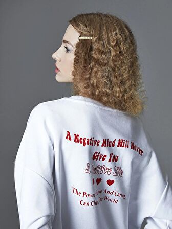Bisiklet Yaka Baskılı Uzun Kollu Oversize Kadın Sweatshirt