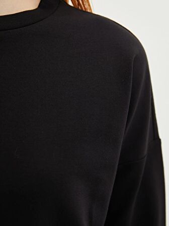 Bisiklet Yaka Düz Uzun Kollu Kadın Sweatshirt