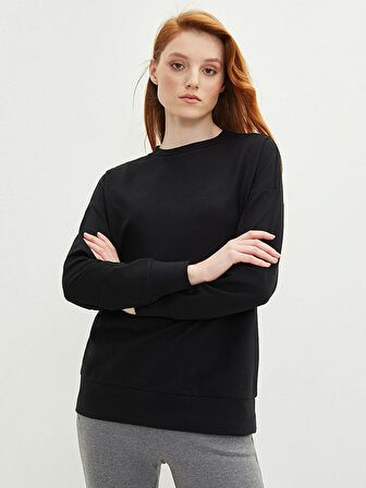 Bisiklet Yaka Düz Uzun Kollu Kadın Sweatshirt