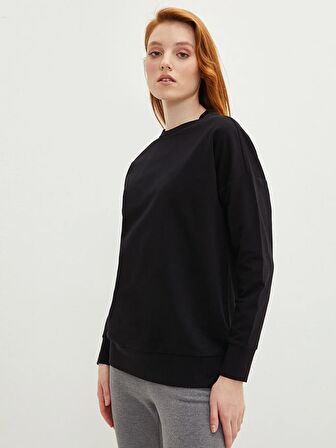 Bisiklet Yaka Düz Uzun Kollu Kadın Sweatshirt