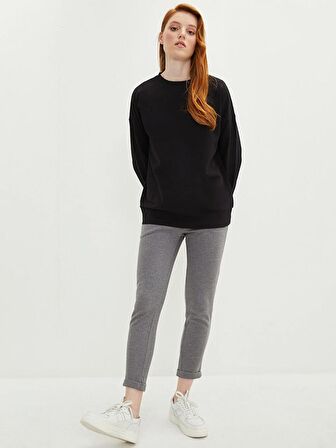 Bisiklet Yaka Düz Uzun Kollu Kadın Sweatshirt