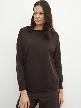 Bisiklet Yaka Düz Uzun Kollu Kadın Sweatshirt