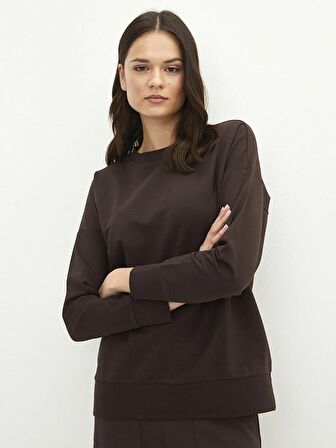 Bisiklet Yaka Düz Uzun Kollu Kadın Sweatshirt