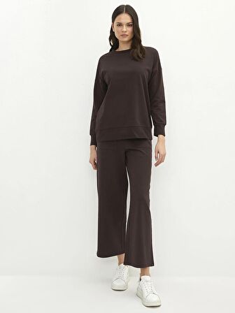 Bisiklet Yaka Düz Uzun Kollu Kadın Sweatshirt