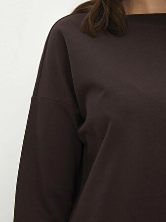 Bisiklet Yaka Düz Uzun Kollu Kadın Sweatshirt