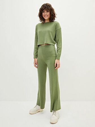 Kadın Beli Lastikli Düz Triko Pantolon