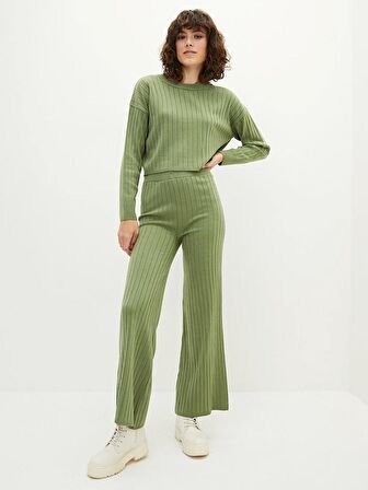 Kadın Beli Lastikli Düz Triko Pantolon