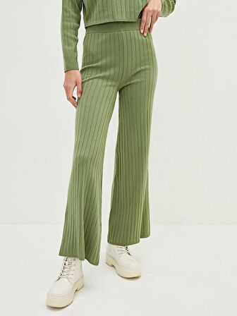 Kadın Beli Lastikli Düz Triko Pantolon
