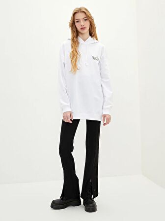 Baskılı Uzun Kollu Kadın Hoodie